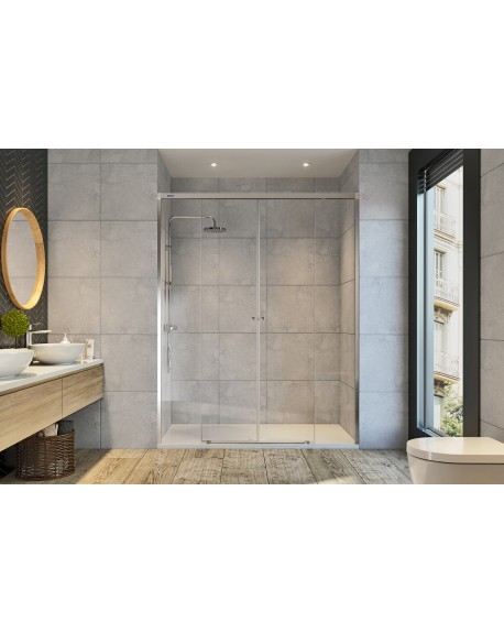 Mampara Frontal Ducha D2 Gravity 2 Fijos + 2 Puertas Correderas DUSCHOLUX